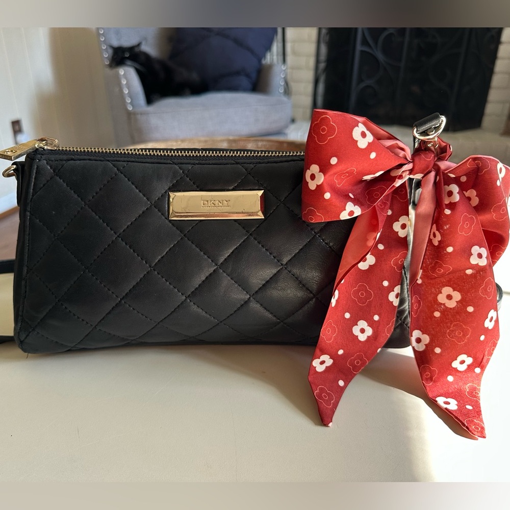 DKNY Quilted Lamb Leather Crossbody Bag Black